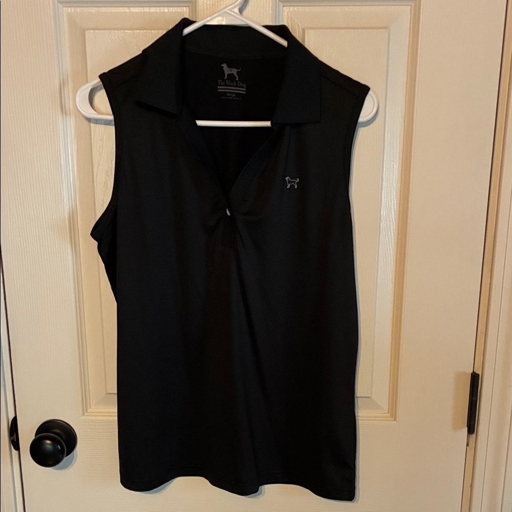 The Black Dog Black Sleeveless Collared Tank Top